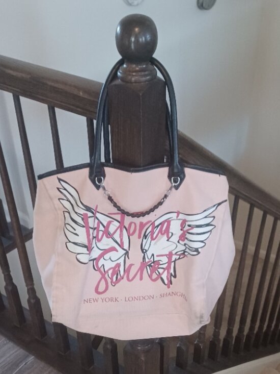 Victoria's Secret Handbags - Victoria Secret Large Weekender Pink Tote W/Wings 16"x13"